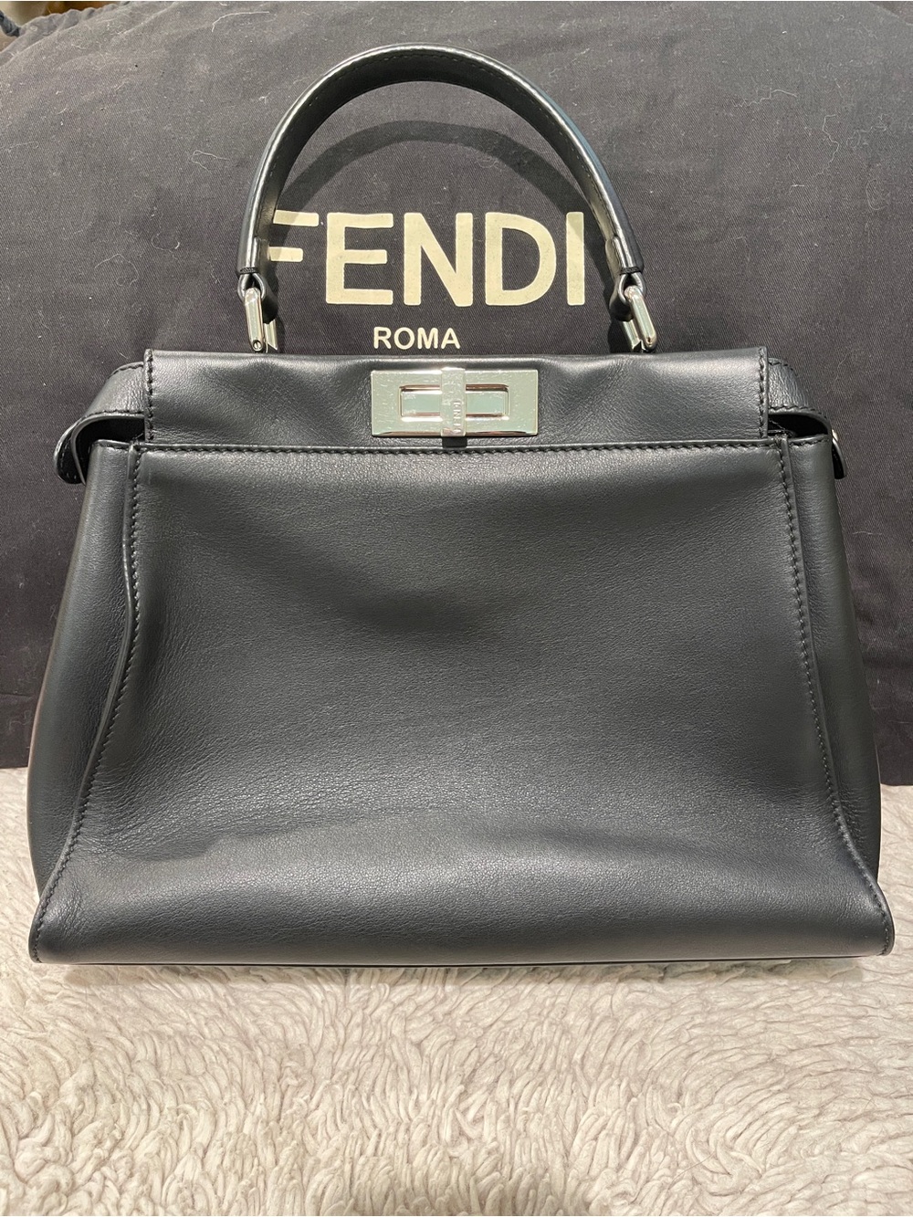 Fendi Black Leather Top-Handle Satchel with Shoulder Strap